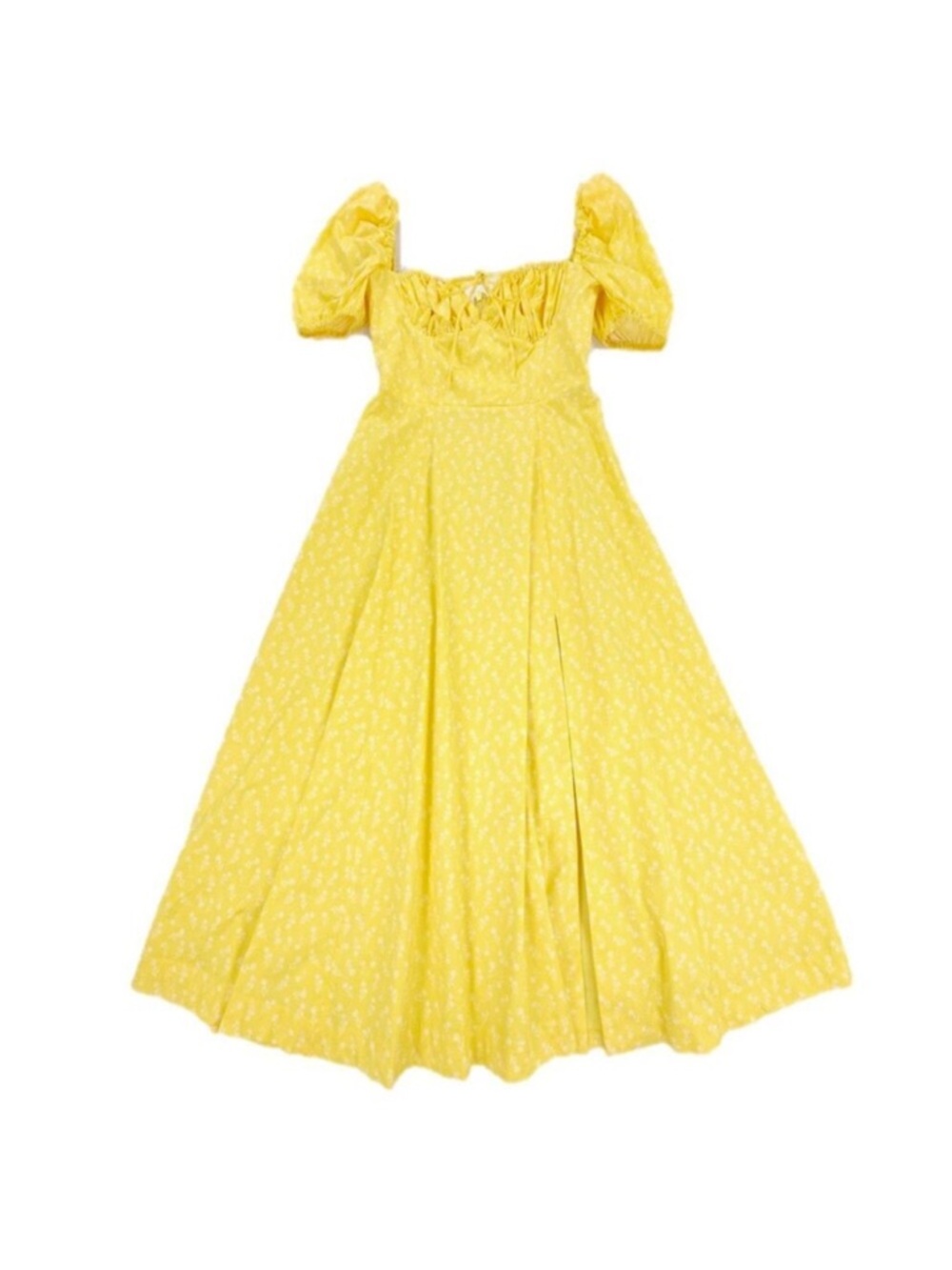House of CB Tallulah Puff Sleeve Midi Dress Cottagecore Soft Girl Yellow Floral